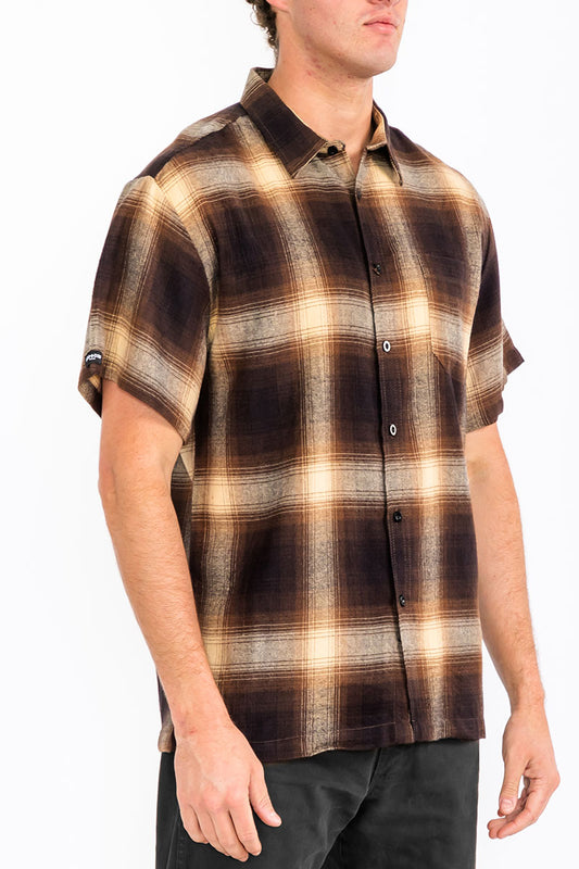 Mens Town Checker Short Sleeve Flannel Shirt