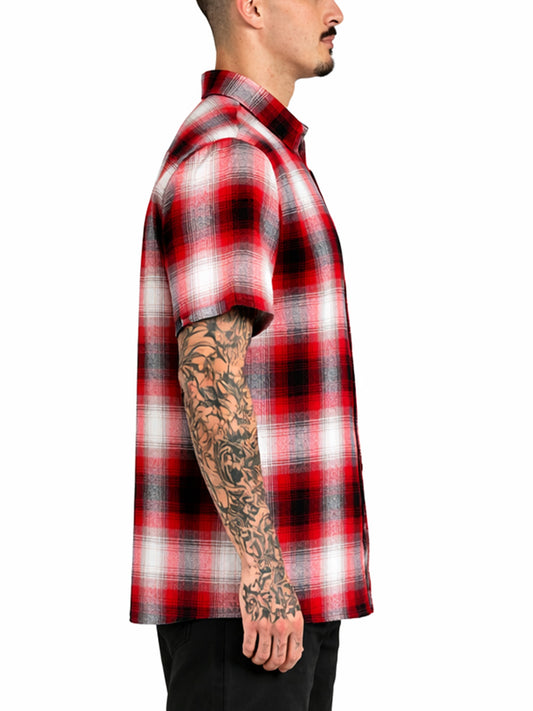 Mens Town Checker Short Sleeve Flannel Shirt