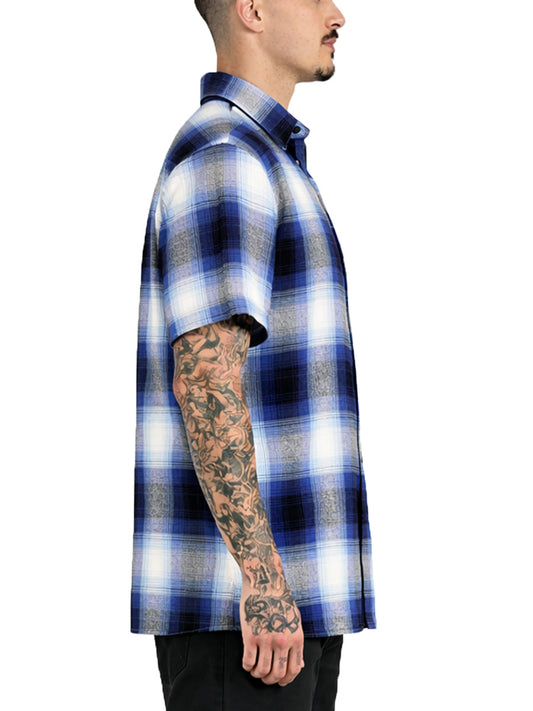 Mens Town Checker Short Sleeve Flannel Shirt