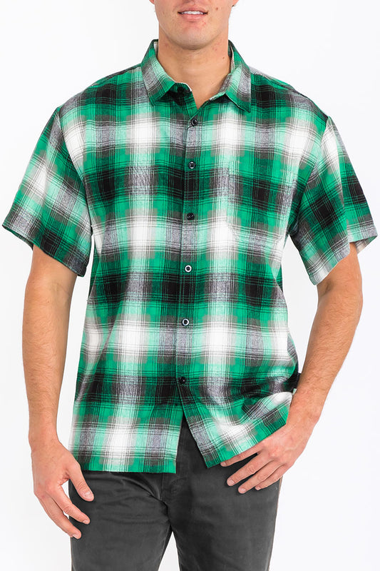 Mens Town Checker Short Sleeve Flannel Shirt