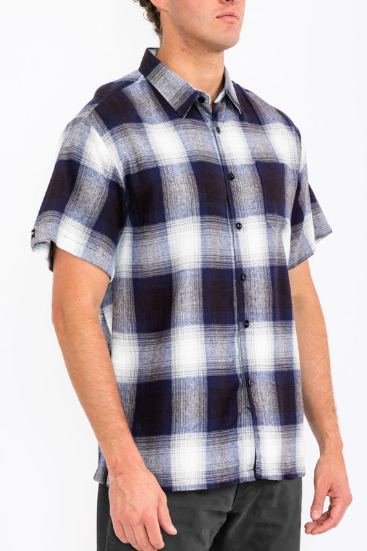 Mens Town Checker Short Sleeve Flannel Shirt