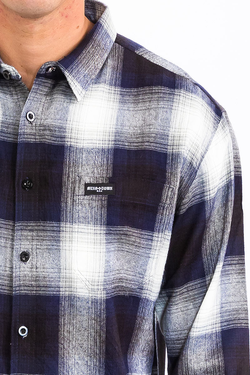 Mens Town Checker Long Sleeve Flannel Shirt