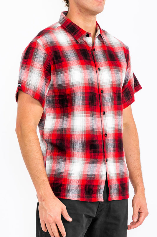 Mens Town Checker Short Sleeve Flannel Shirt