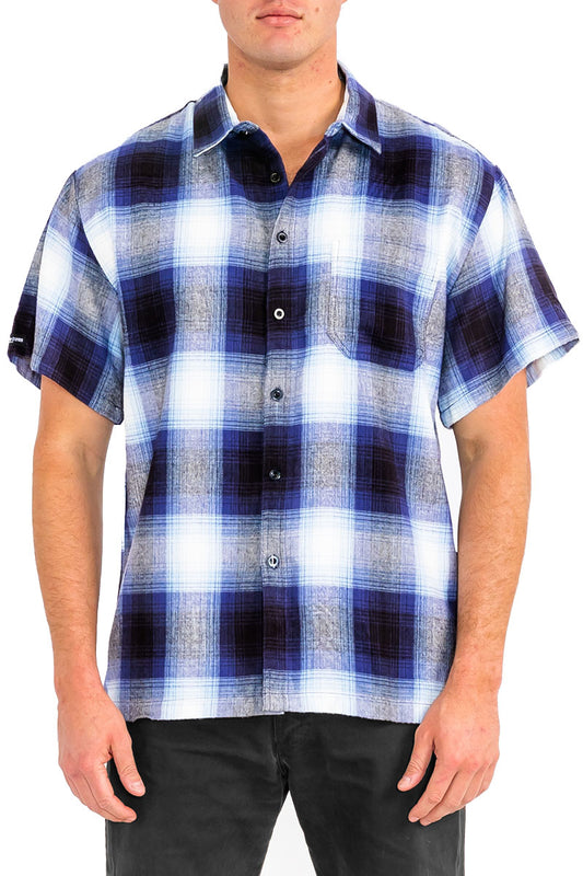 Mens Town Checker Short Sleeve Flannel Shirt