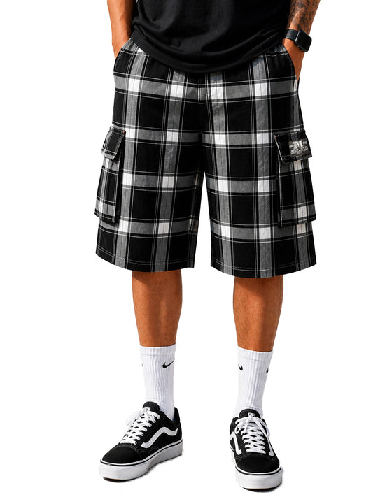 Baggy Checkered Cargo Shorts