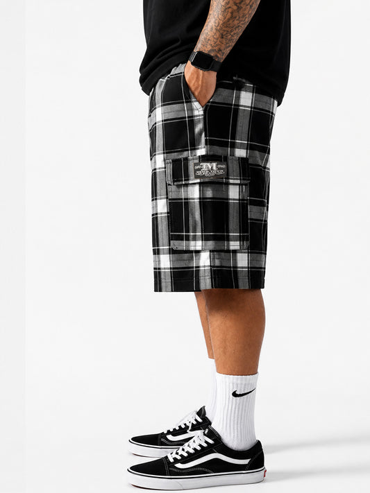 Baggy Checkered Cargo Shorts