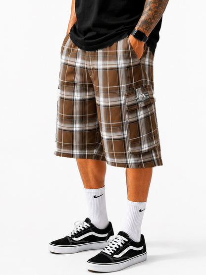 Baggy Checkered Cargo Shorts