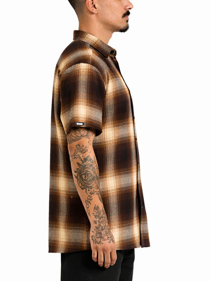 Mens Town Checker Short Sleeve Flannel Shirt