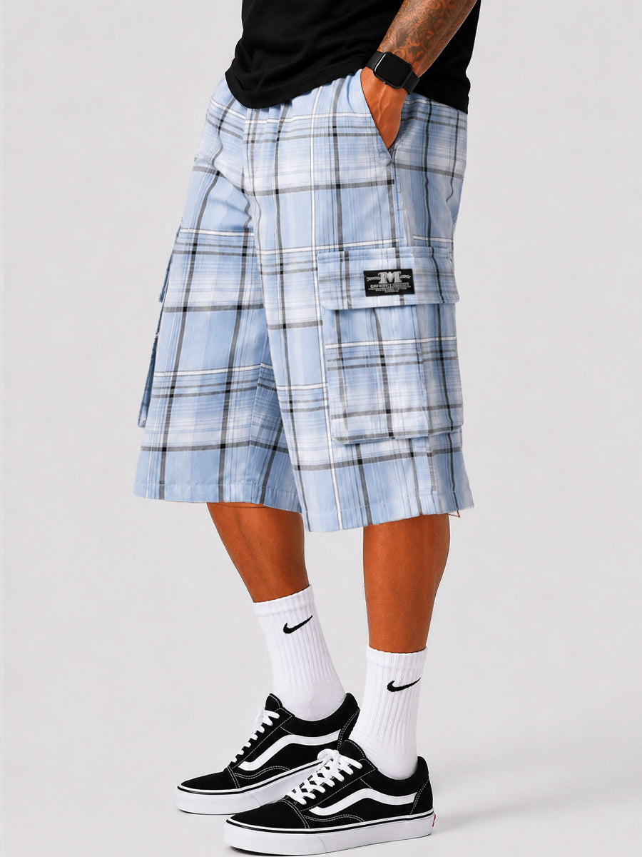 Baggy Checkered Cargo Shorts
