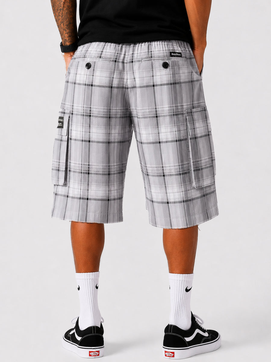 Baggy Checkered Cargo Shorts