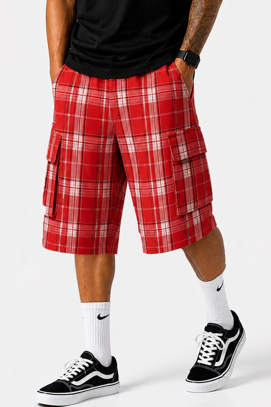 Baggy Checkered Cargo Shorts