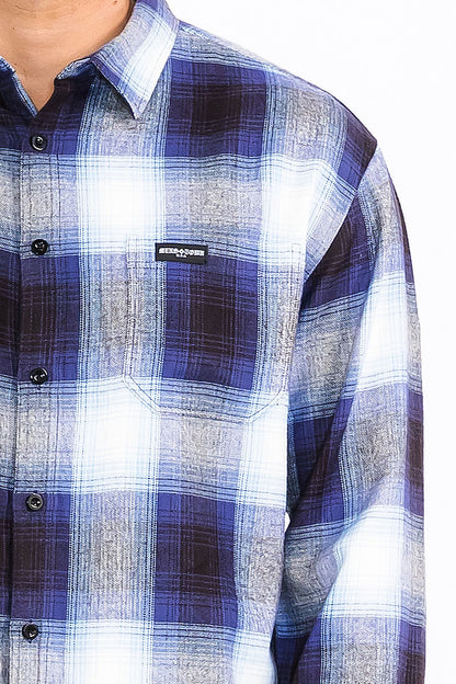 Mens Town Checker Long Sleeve Flannel Shirt